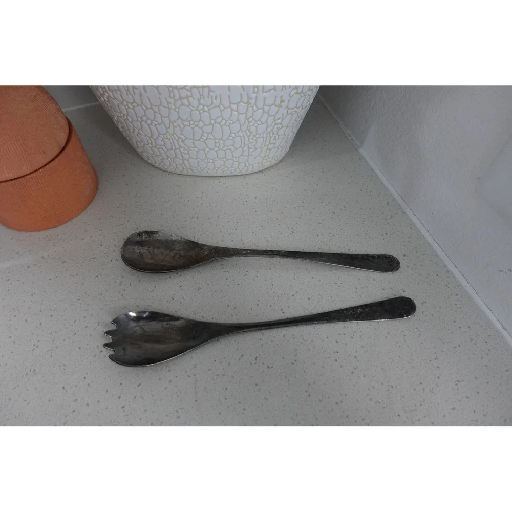 Vintage Silver Plated‎ England Spoon & Spork Set Serving Utensils